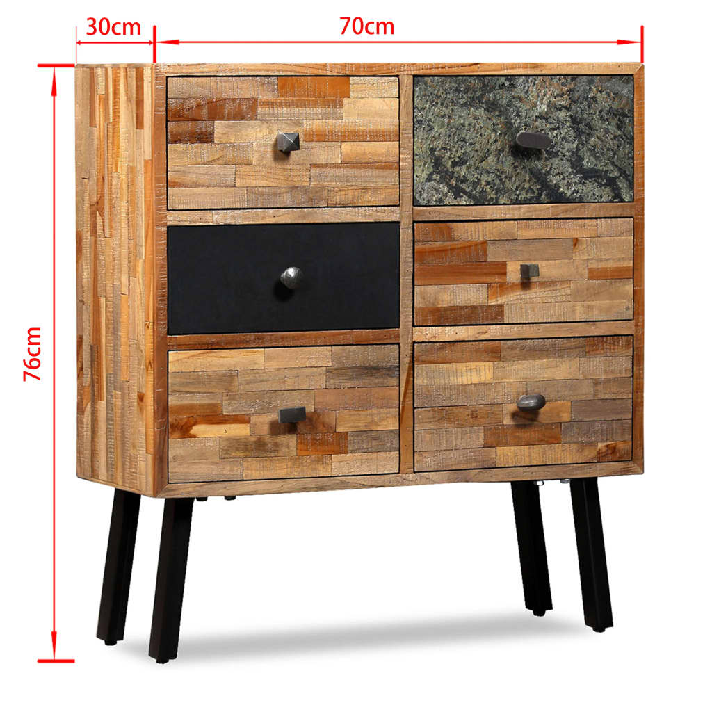 vidaXL Side Cabinet with 6 Drawers Solid Reclaimed Teak 70x30x76 cm