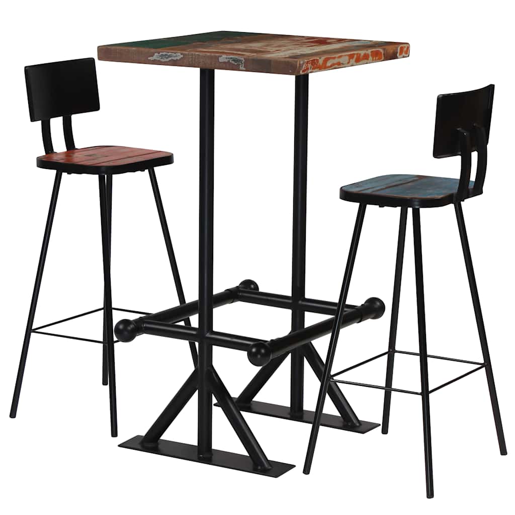 245398 vidaXL Bar Set 3 Piece Solid Reclaimed Wood Multicolour