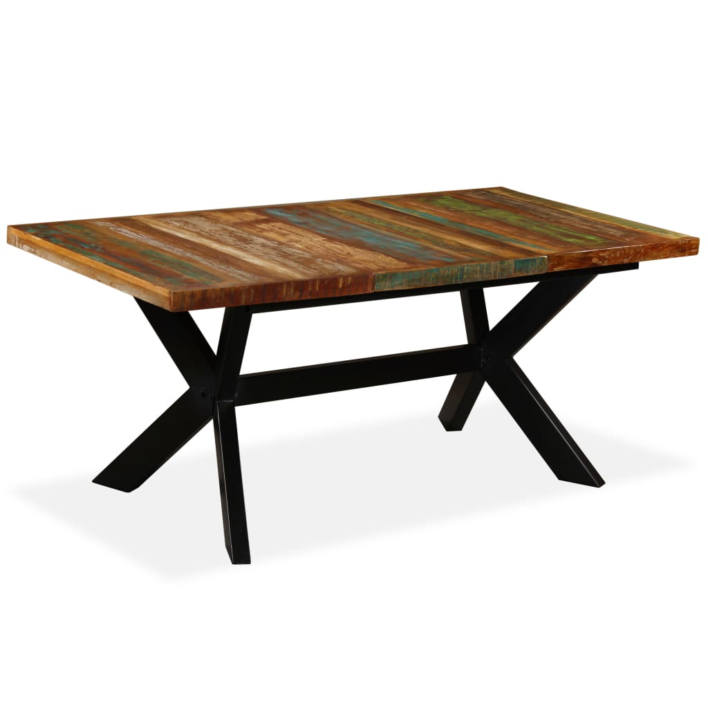 vidaXL Dining Table Solid Reclaimed Wood and Steel Cross 180 cm