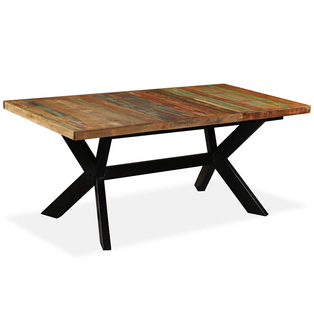 244804 vidaXL Dining Table Solid Reclaimed Wood and Steel Cross 180 cm