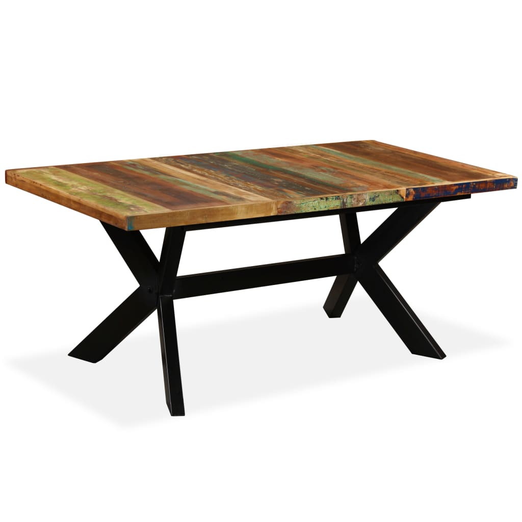 vidaXL Dining Table Solid Reclaimed Wood and Steel Cross 180 cm