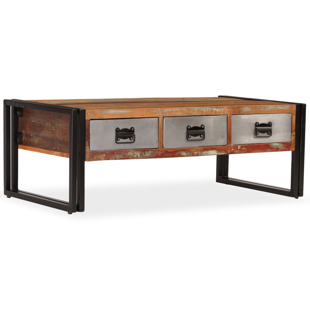 244941 vidaXL Coffee Table with 3 Drawers Solid Reclaimed Wood 100x50x35 cm