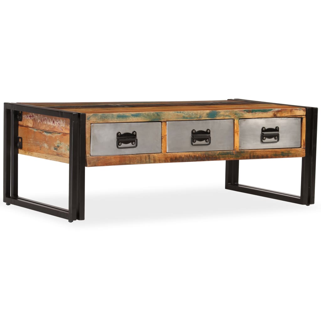 244941 vidaXL Coffee Table with 3 Drawers Solid Reclaimed Wood 100x50x35 cm