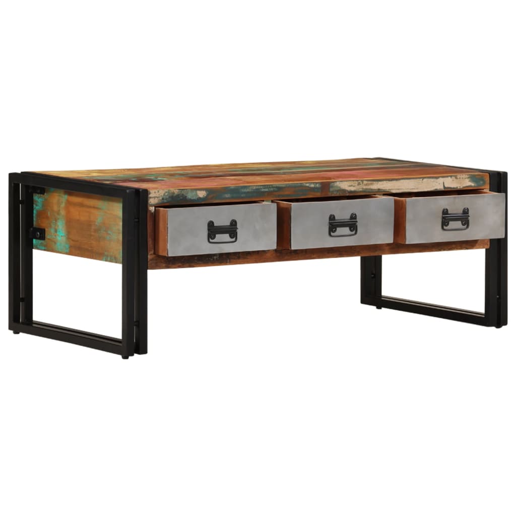 244941 vidaXL Coffee Table with 3 Drawers Solid Reclaimed Wood 100x50x35 cm
