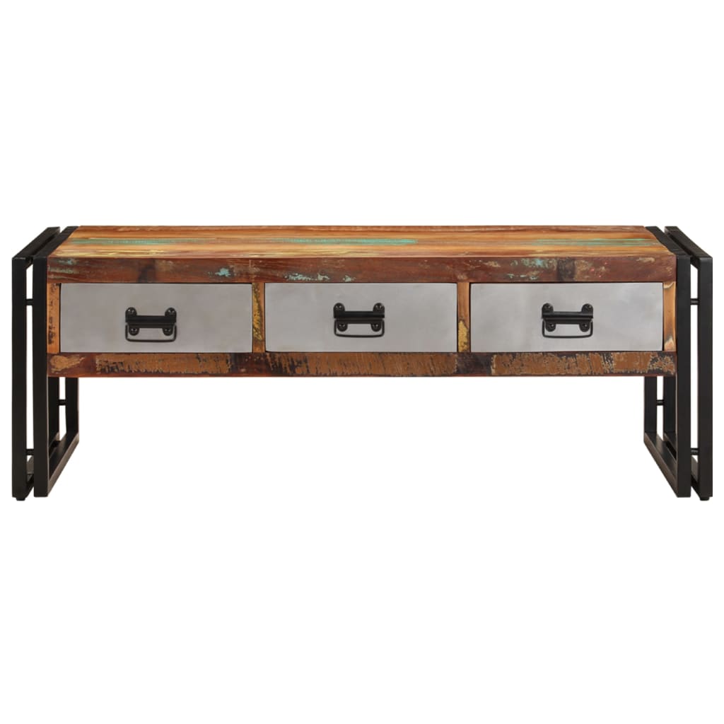 244941 vidaXL Coffee Table with 3 Drawers Solid Reclaimed Wood 100x50x35 cm