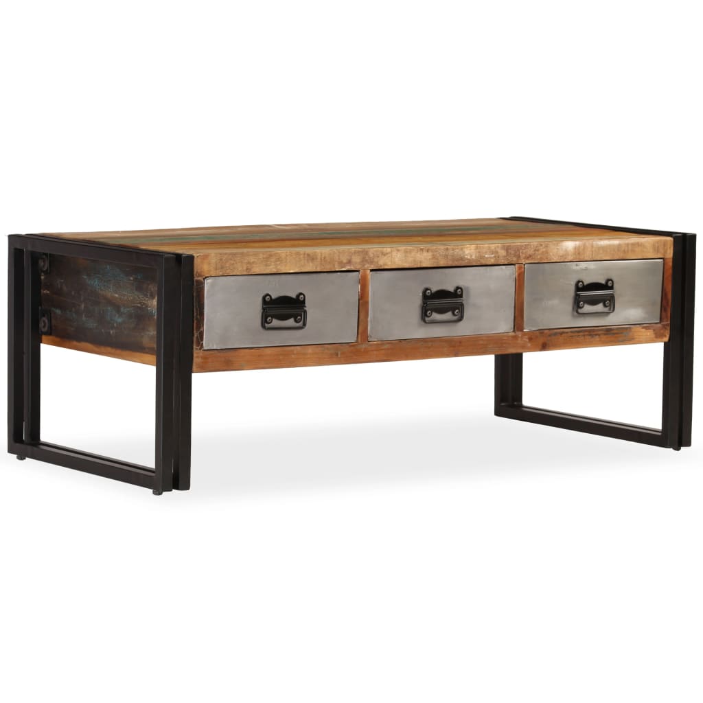 244941 vidaXL Coffee Table with 3 Drawers Solid Reclaimed Wood 100x50x35 cm