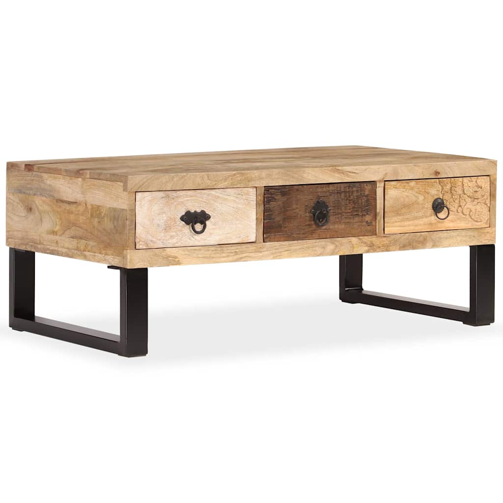 244942 vidaXL Coffee Table with 3 Drawers Solid Mango Wood 90x50x35 cm