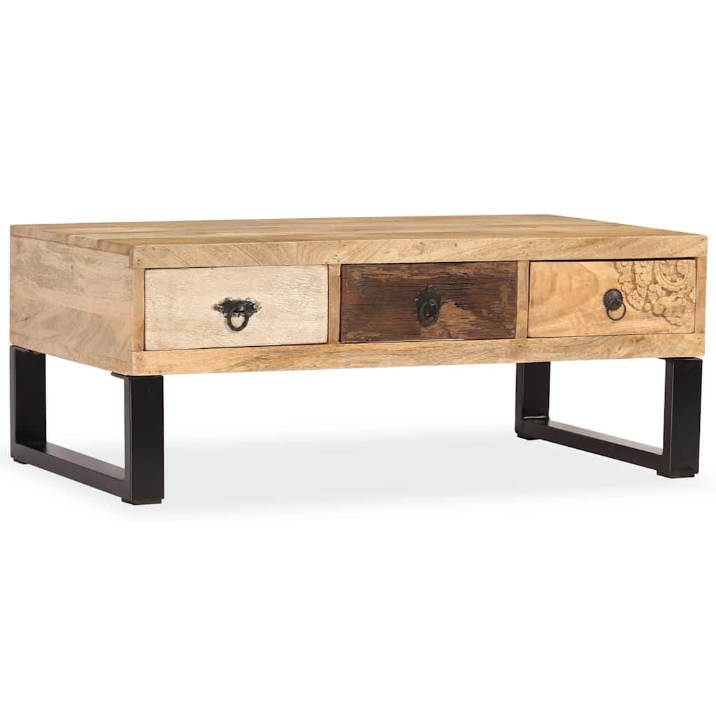 244942 vidaXL Coffee Table with 3 Drawers Solid Mango Wood 90x50x35 cm