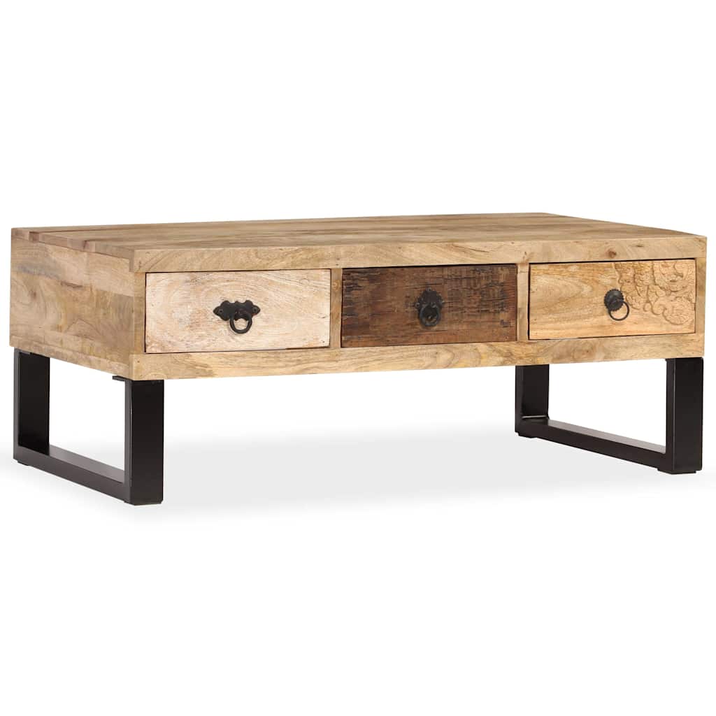 244942 vidaXL Coffee Table with 3 Drawers Solid Mango Wood 90x50x35 cm