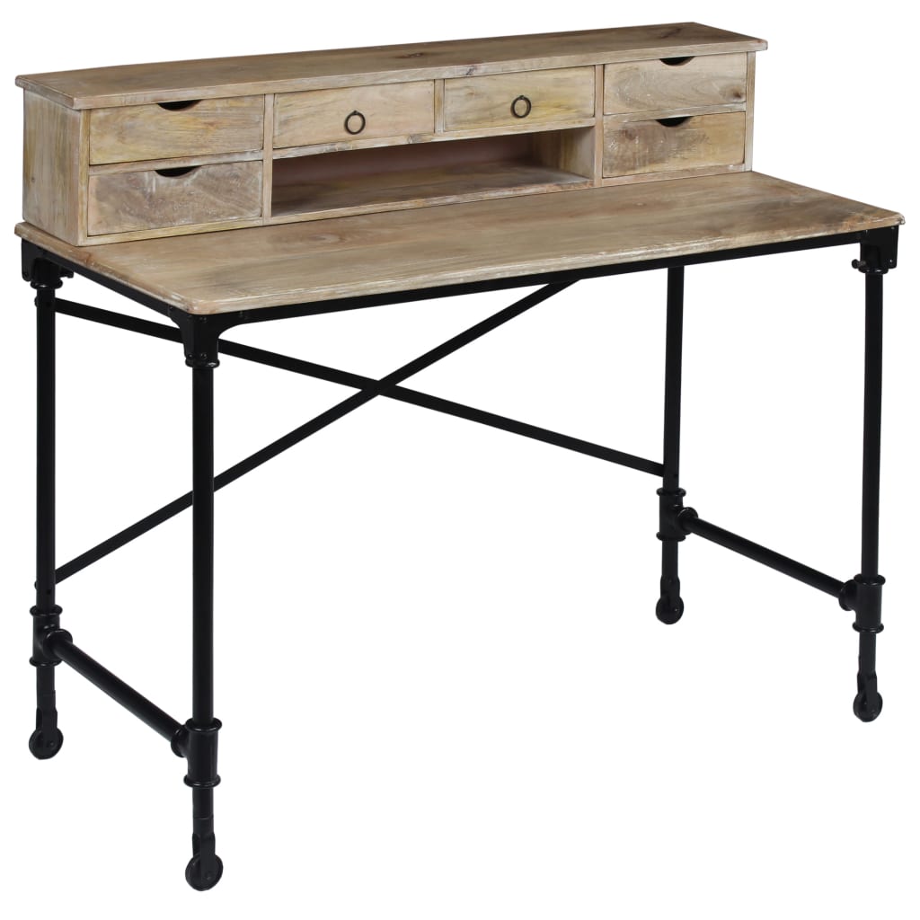 vidaXL Writing Desk Solid Mango Wood and Steel 110x50x96 cm