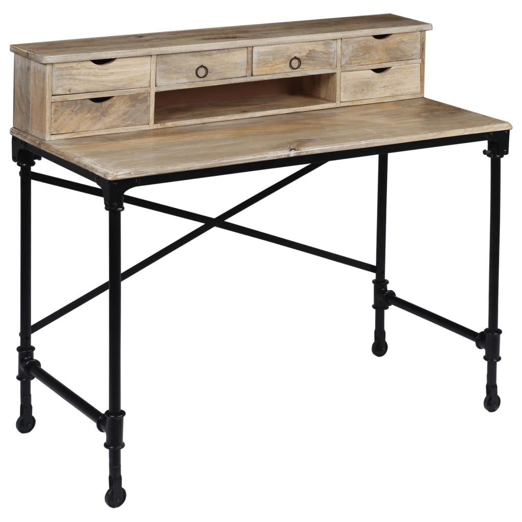 vidaXL Writing Desk Solid Mango Wood and Steel 110x50x96 cm