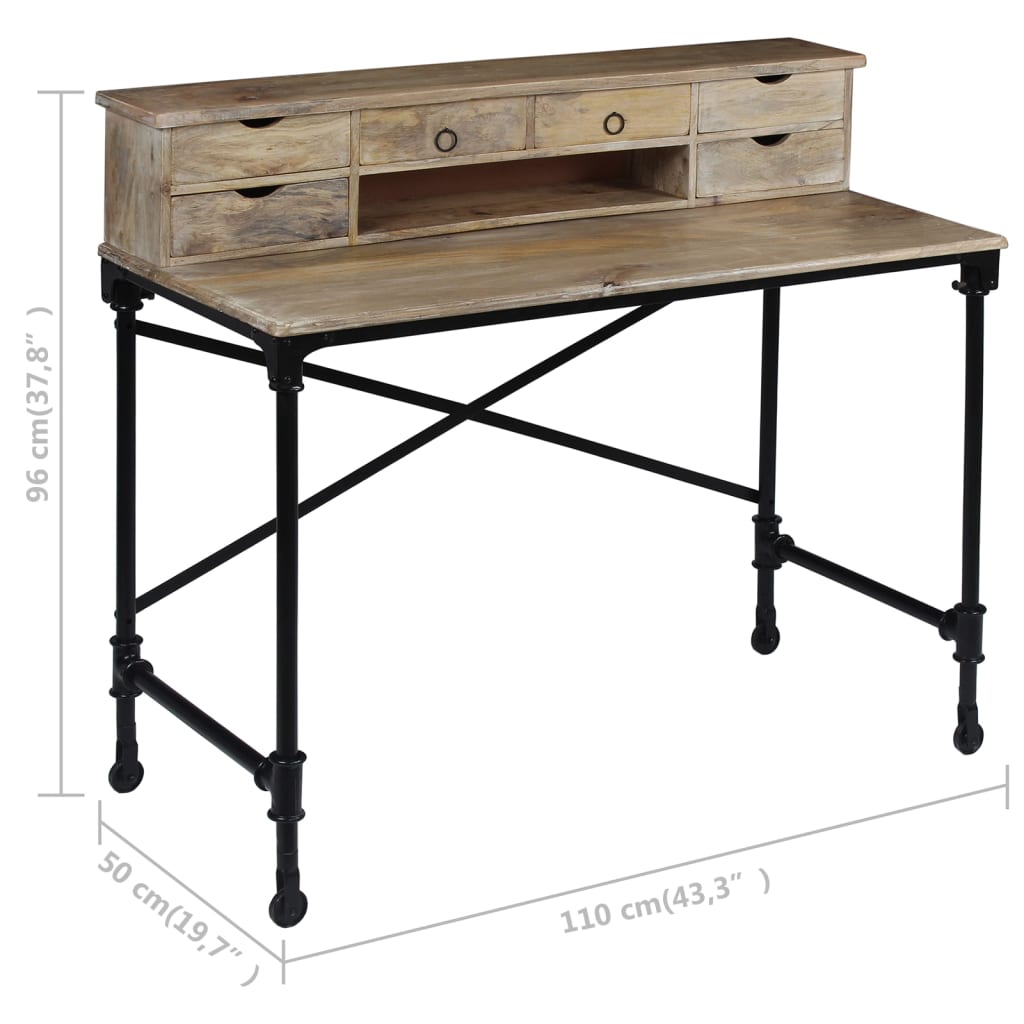 vidaXL Writing Desk Solid Mango Wood and Steel 110x50x96 cm