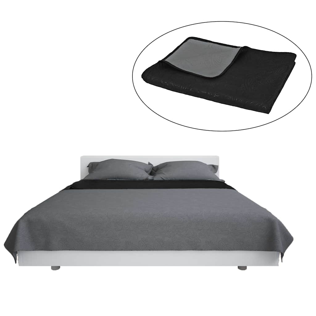 Double-sided Quilted Bedspread 170x210 cm Grey and Black
