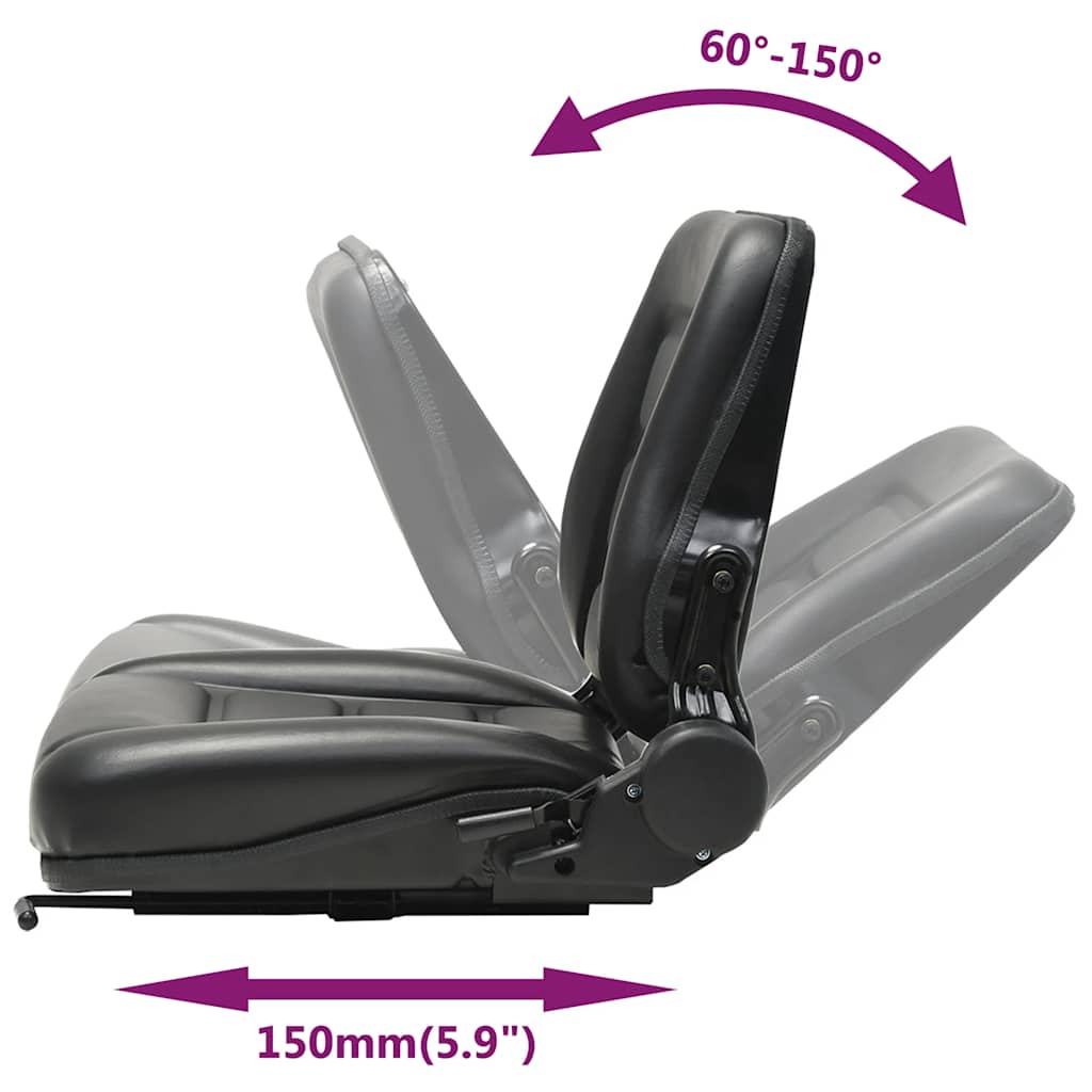 142318 vidaXL Forklift & Tractor Seat with Adjustable Backrest Black