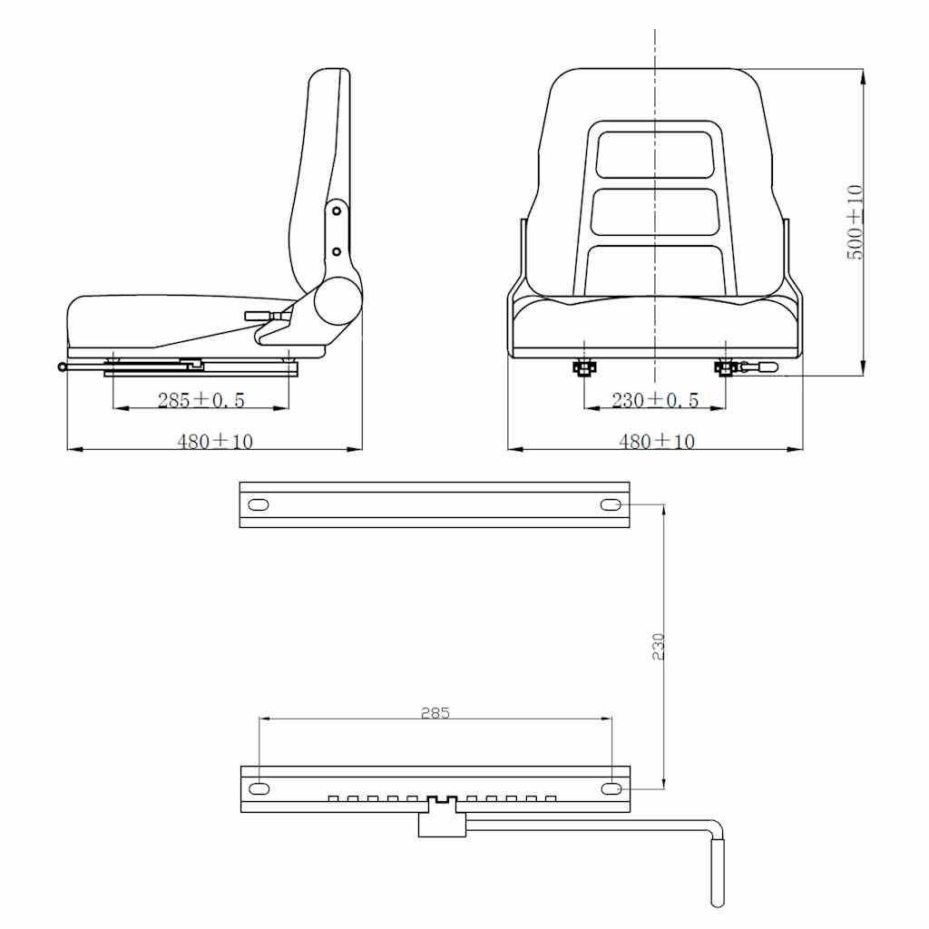 142318 vidaXL Forklift & Tractor Seat with Adjustable Backrest Black