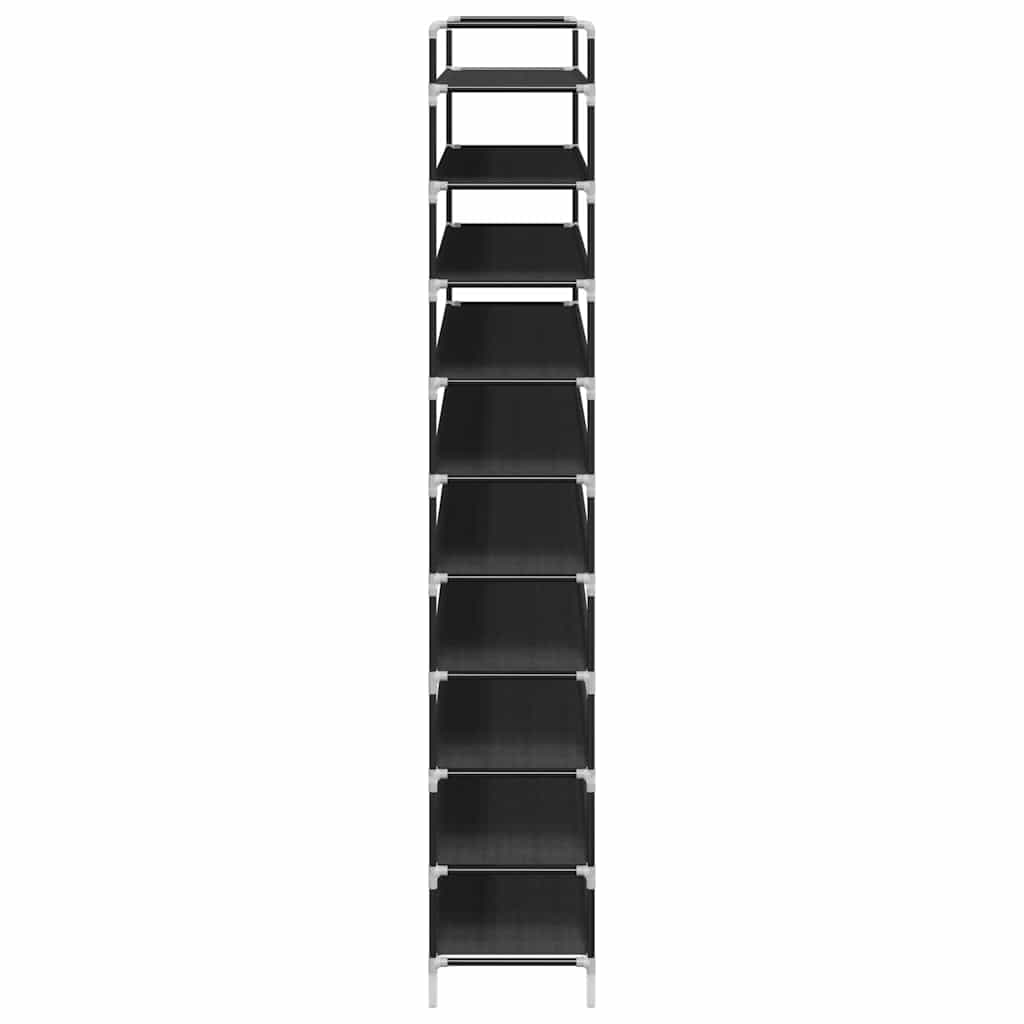 Shoe Rack with 10 Shelves Metal and Non-woven Fabric Black