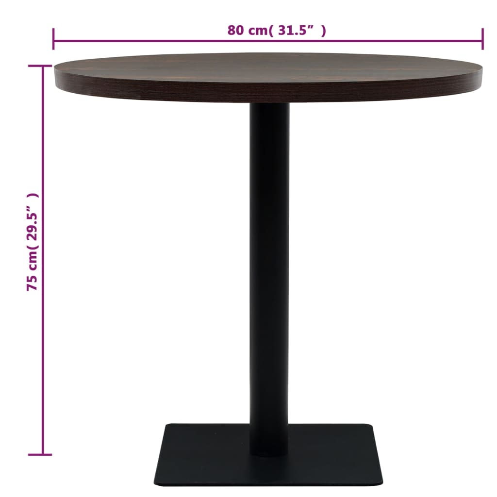 vidaXL Bistro Table MDF and Steel Round 80x75 cm Dark Ash