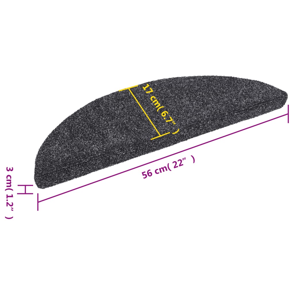 Stair Mats Self-adhesive 15 pcs 56x17x3 cm Dark Grey Half Round