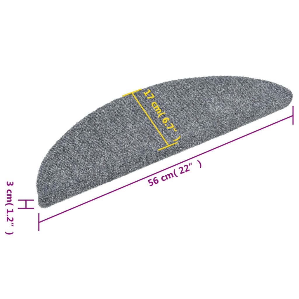 Stair Mats Self-adhesive 15 pcs 56x17x3 cm Light Grey Half Round