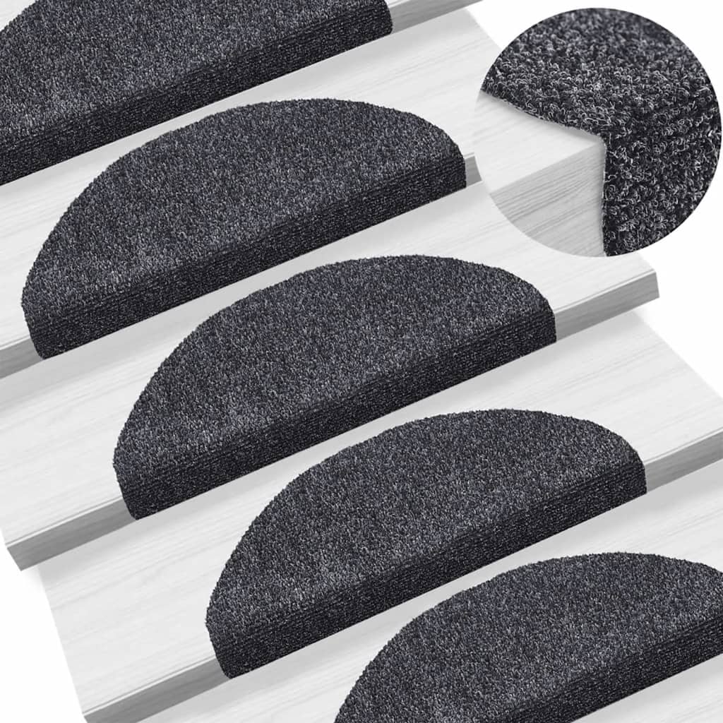 vidaXL 15pcs Self-adhesive Stair Mats Needle Punch 65x21x4cm Dark Grey