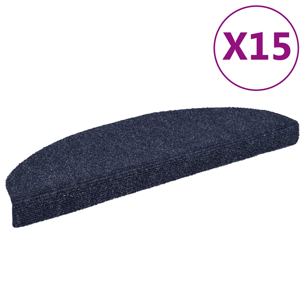 Stair Mats Self-adhesive 15 pcs 65x21x4cm Blue Half Round Large