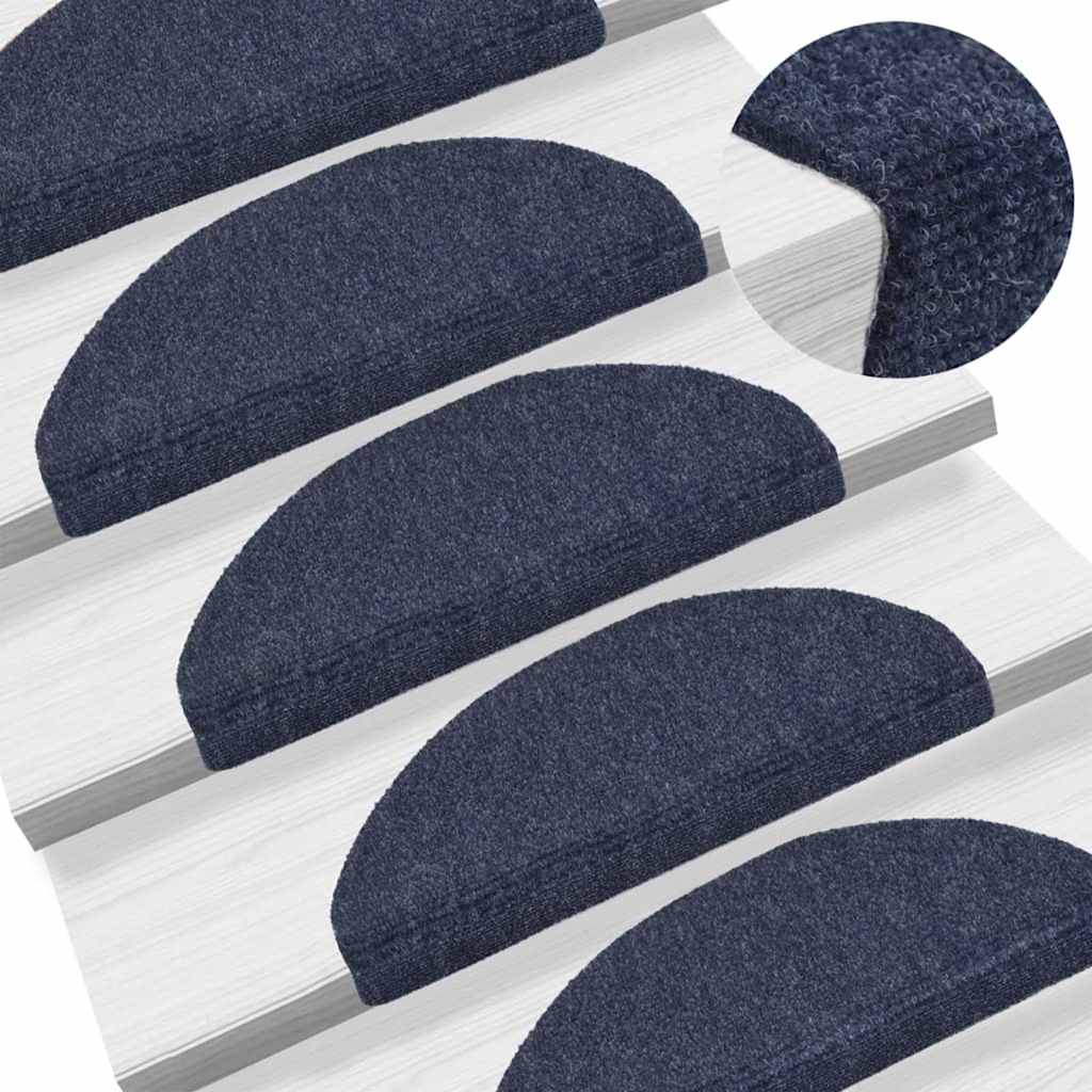 Stair Mats Self-adhesive 15 pcs 65x21x4cm Blue Half Round Large