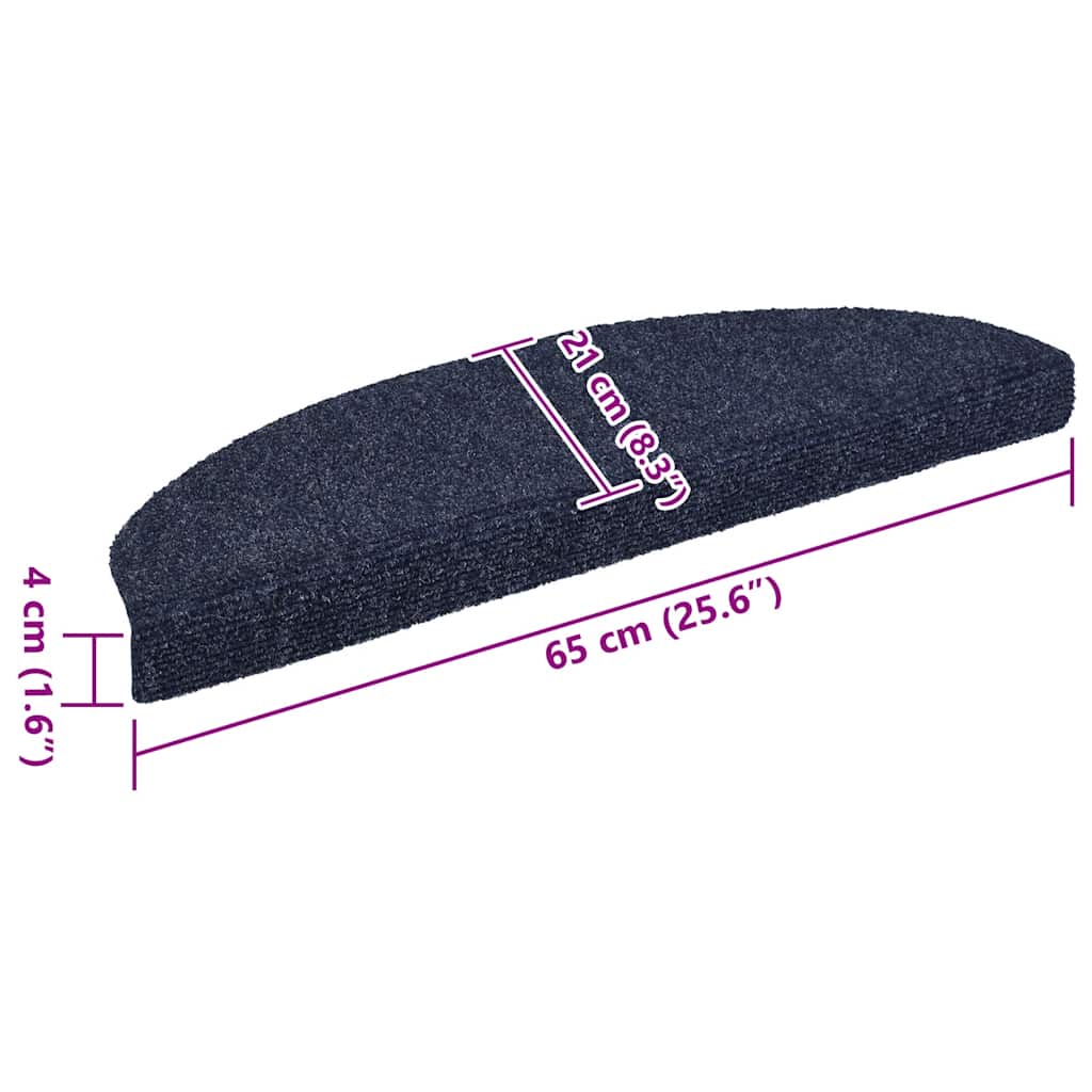Stair Mats Self-adhesive 15 pcs 65x21x4cm Blue Half Round Large