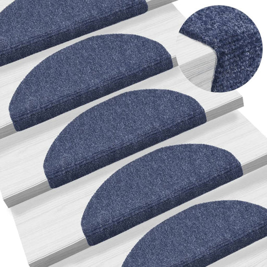 vidaXL 15 pcs Self-adhesive Stair Mats Needle Punch 65x21x4 cm Blue