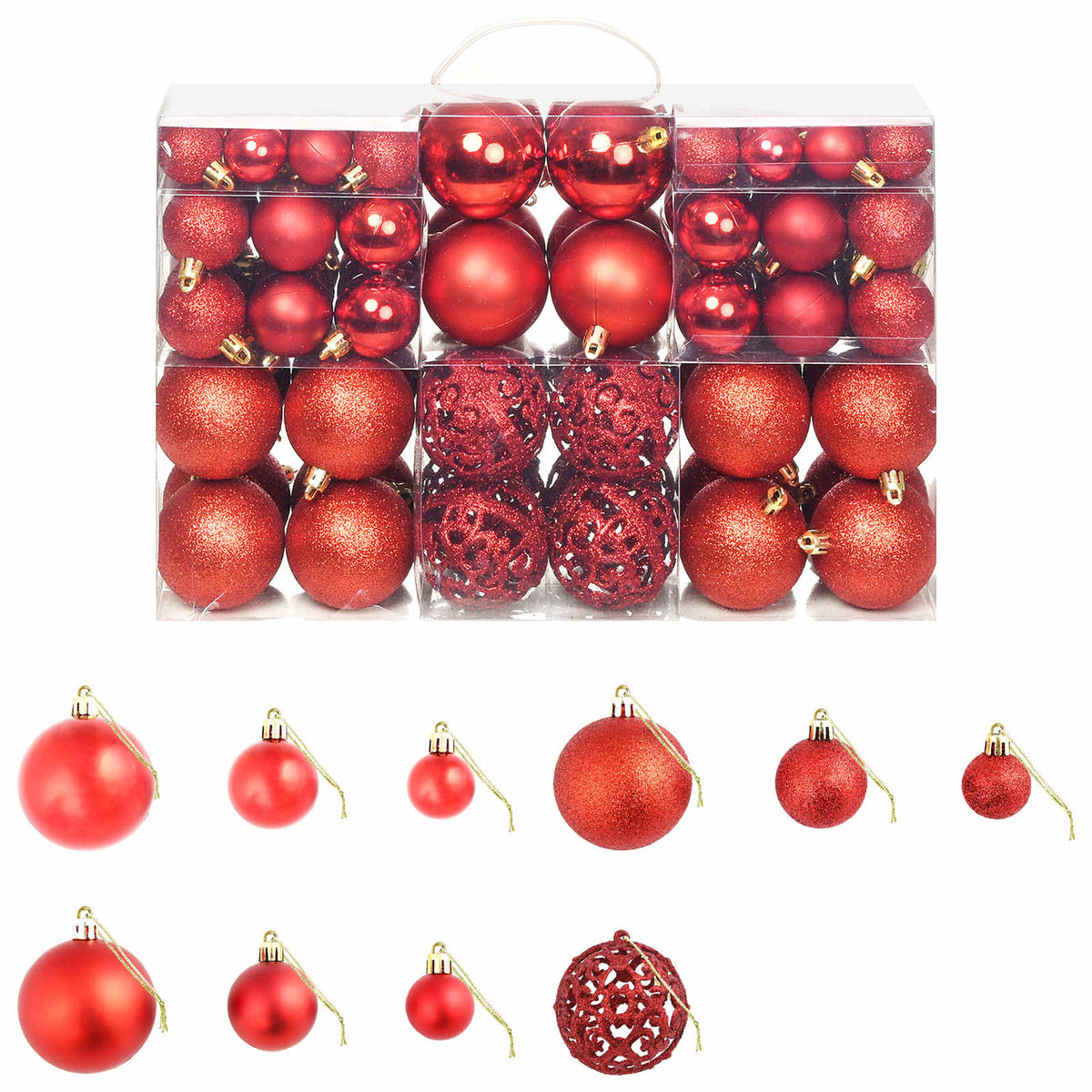 245710 vidaXL 100 Piece Christmas Ball Set 3/4/6 cm Red