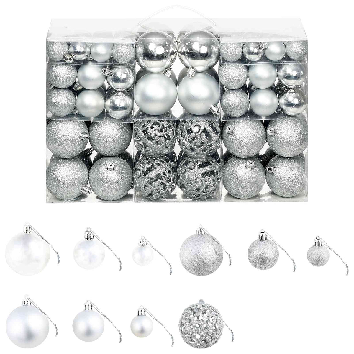 245712 vidaXL 100 Piece Christmas Ball Set 3/4/6 cm Silver