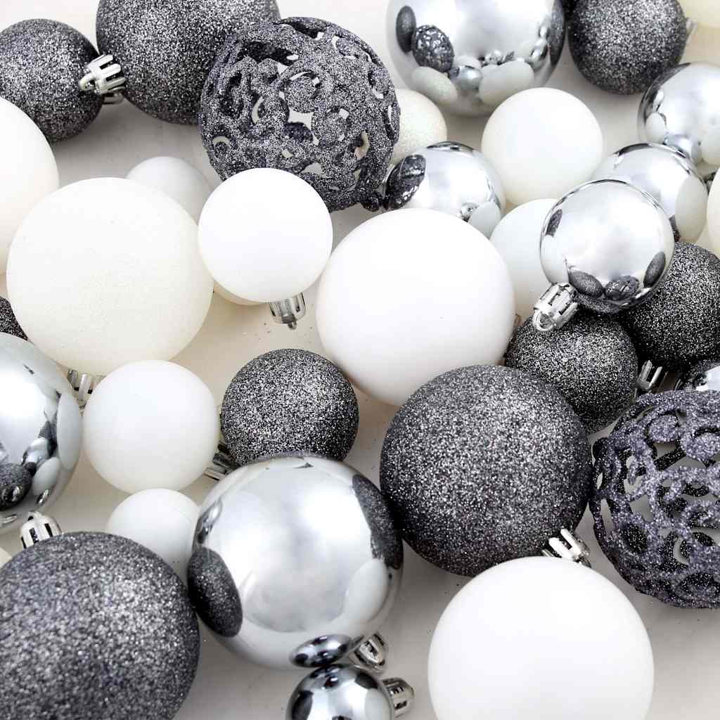 245717 vidaXL 100 Piece Christmas Ball Set 3/4/6 cm White/Grey