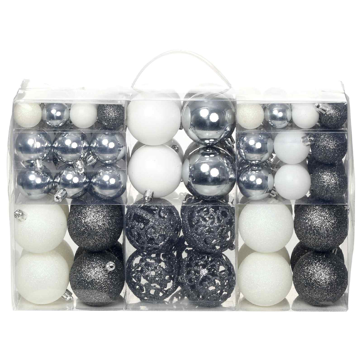 245717 vidaXL 100 Piece Christmas Ball Set 3/4/6 cm White/Grey