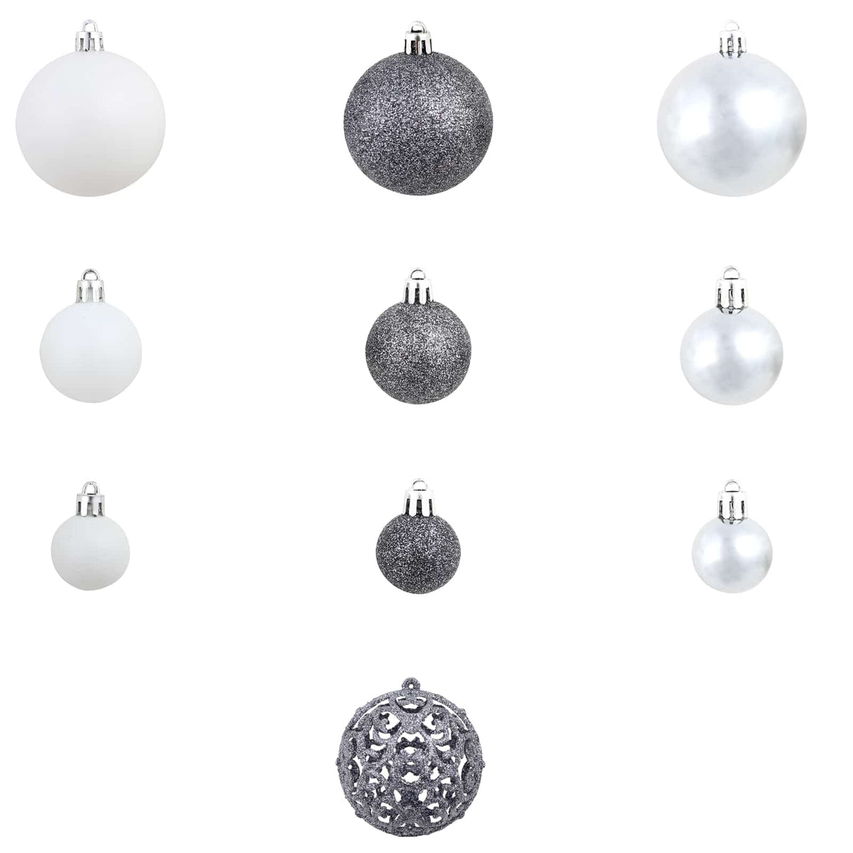 245717 vidaXL 100 Piece Christmas Ball Set 3/4/6 cm White/Grey