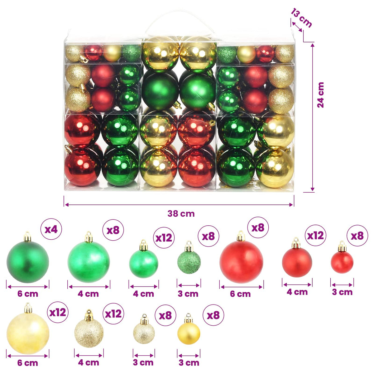 Christmas Balls 100 pcs Red/Gold/Green