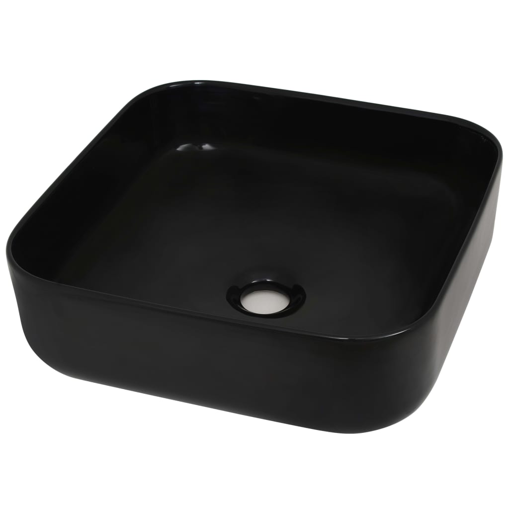 vidaXL Basin Ceramic Square Black 38x38x13.5 cm