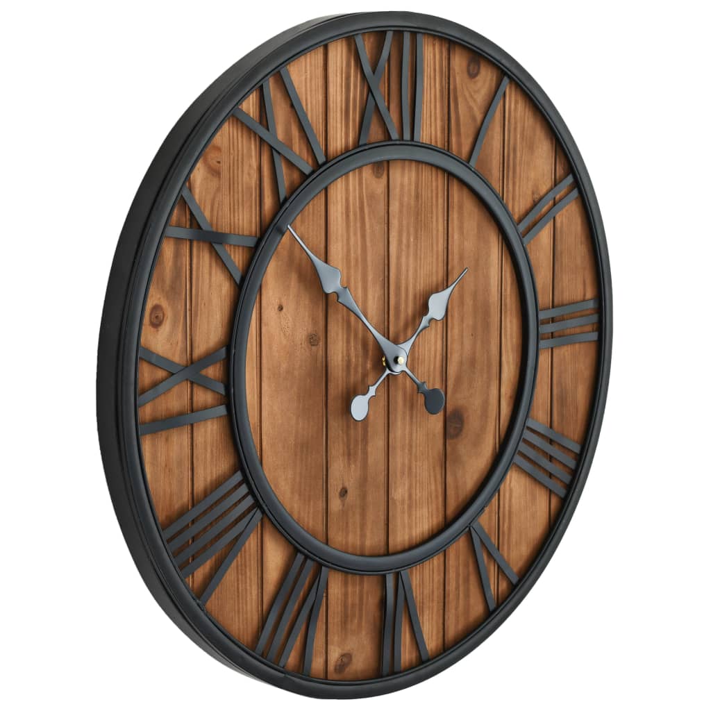 Vintage Wall Clock with Quartz Movement Wood and Metal 60cm XXL