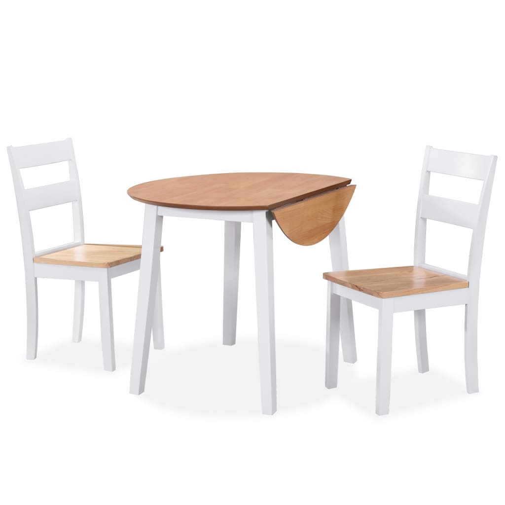 vidaXL Dining Set 3 Pieces MDF and Rubberwood White