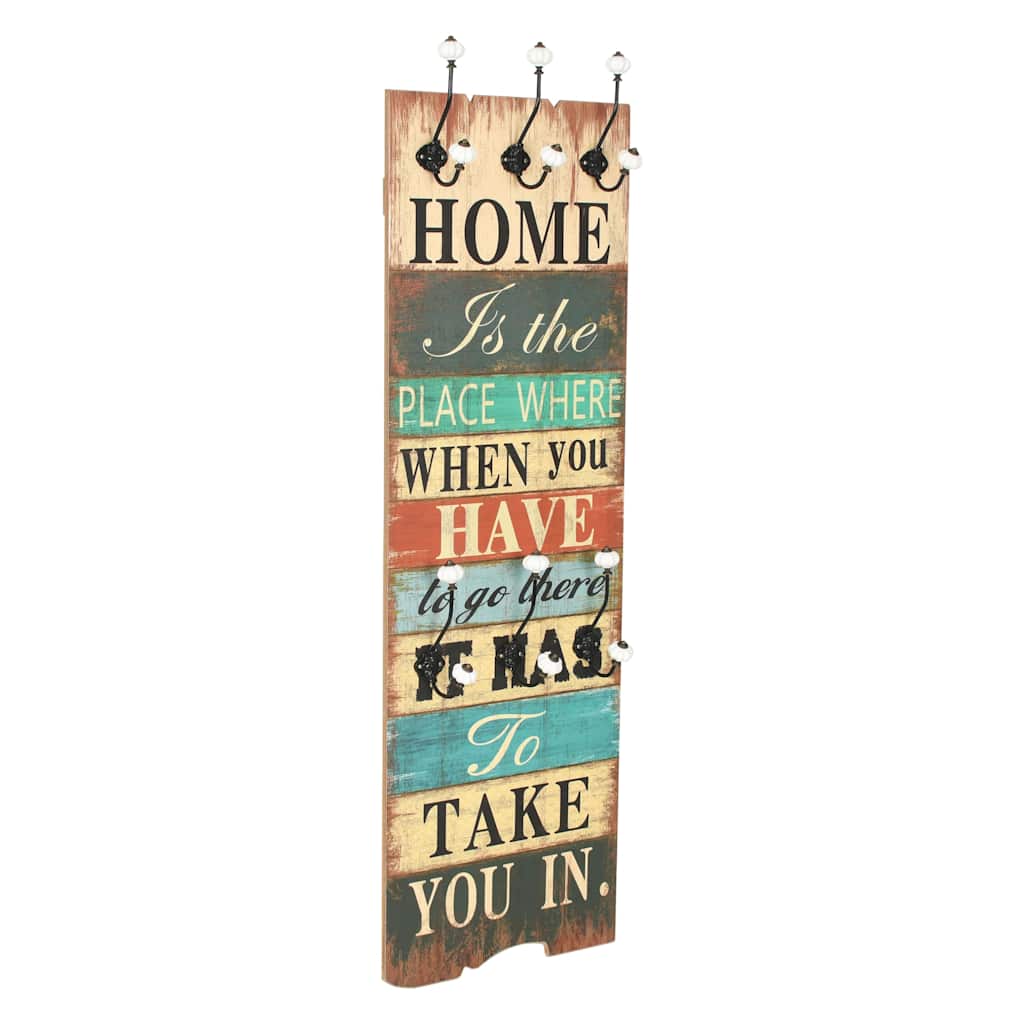 Wall-mounted Coat Rack with 6 Hooks 120x40 cm "HOME IS