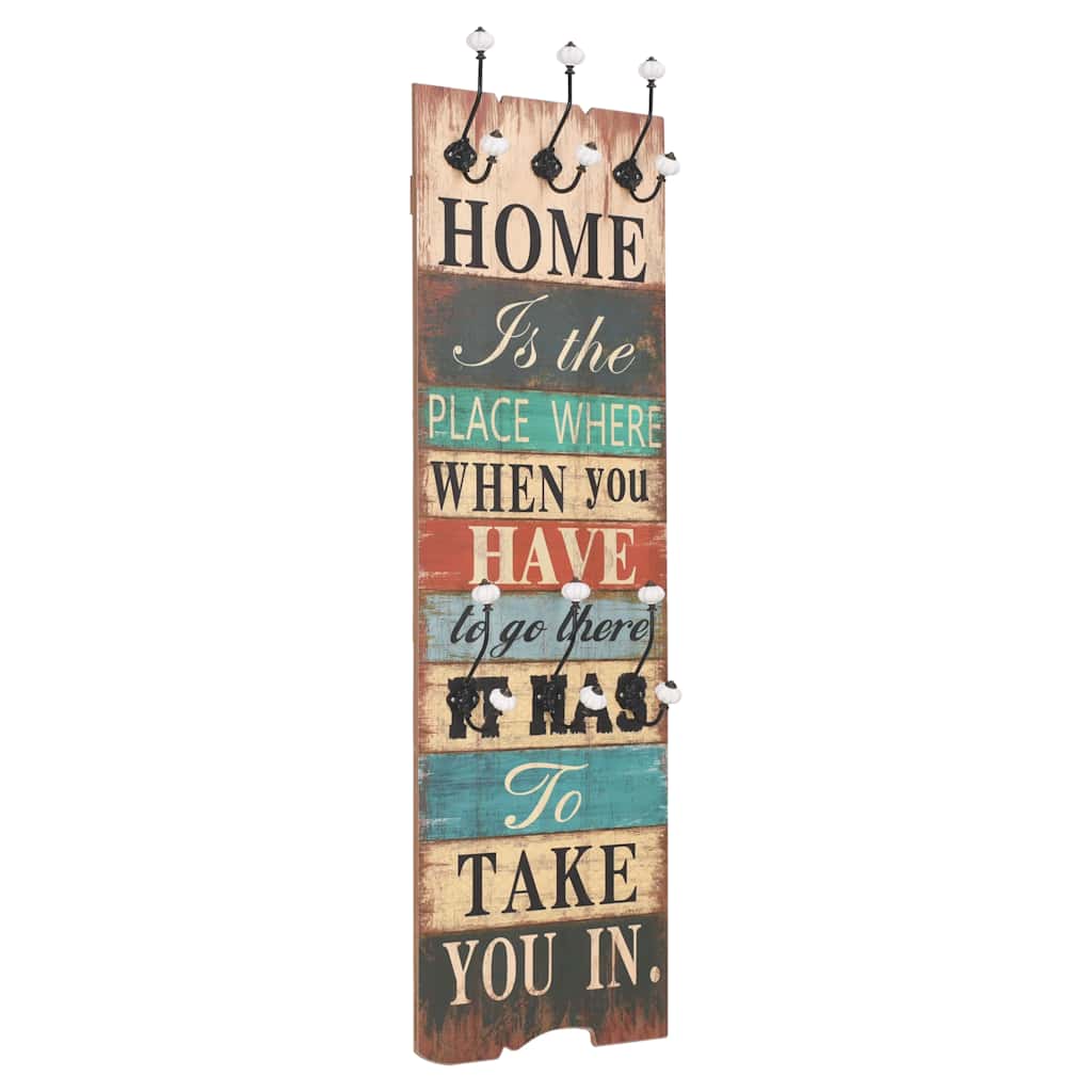 Wall-mounted Coat Rack with 6 Hooks 120x40 cm "HOME IS