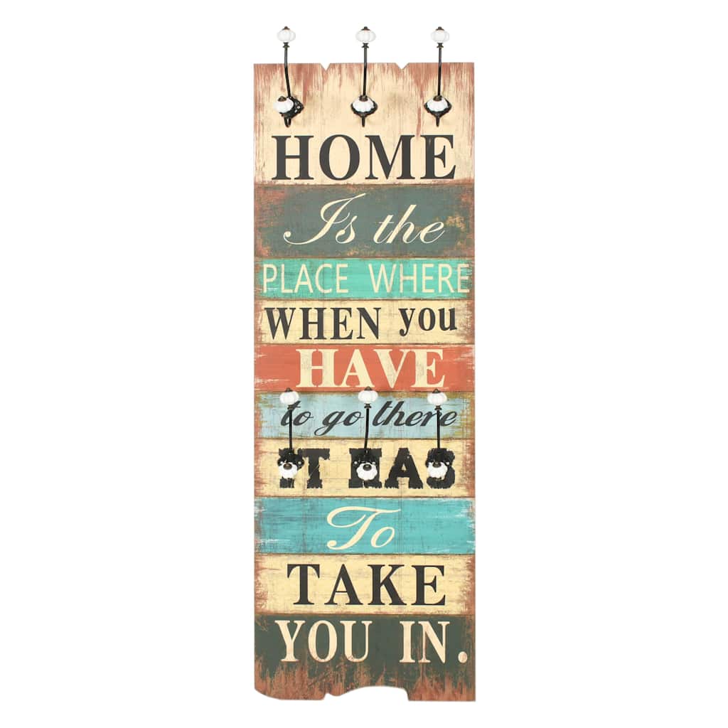 Wall-mounted Coat Rack with 6 Hooks 120x40 cm "HOME IS