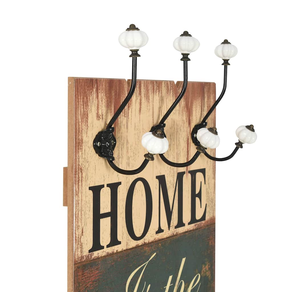 Wall-mounted Coat Rack with 6 Hooks 120x40 cm "HOME IS
