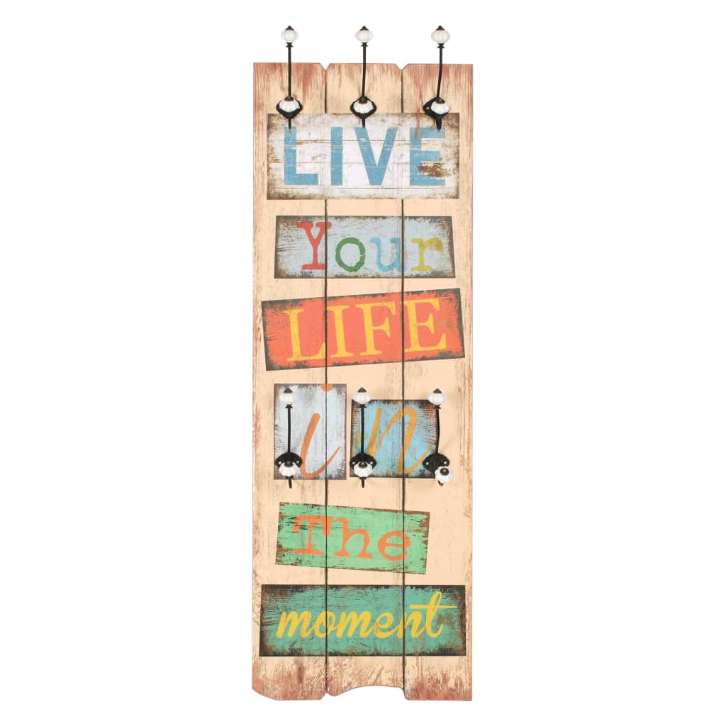 Wall-mounted Coat Rack with 6 Hooks 120x40 cm "LIVE LIFE