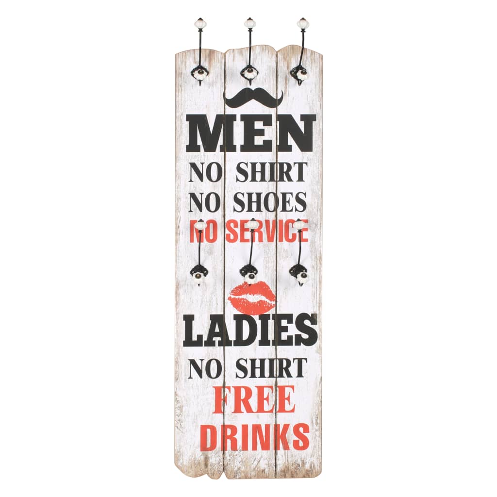 245852 vidaXL Wall-mounted Coat Rack with 6 Hooks 120x40 cm "MEN LADIES