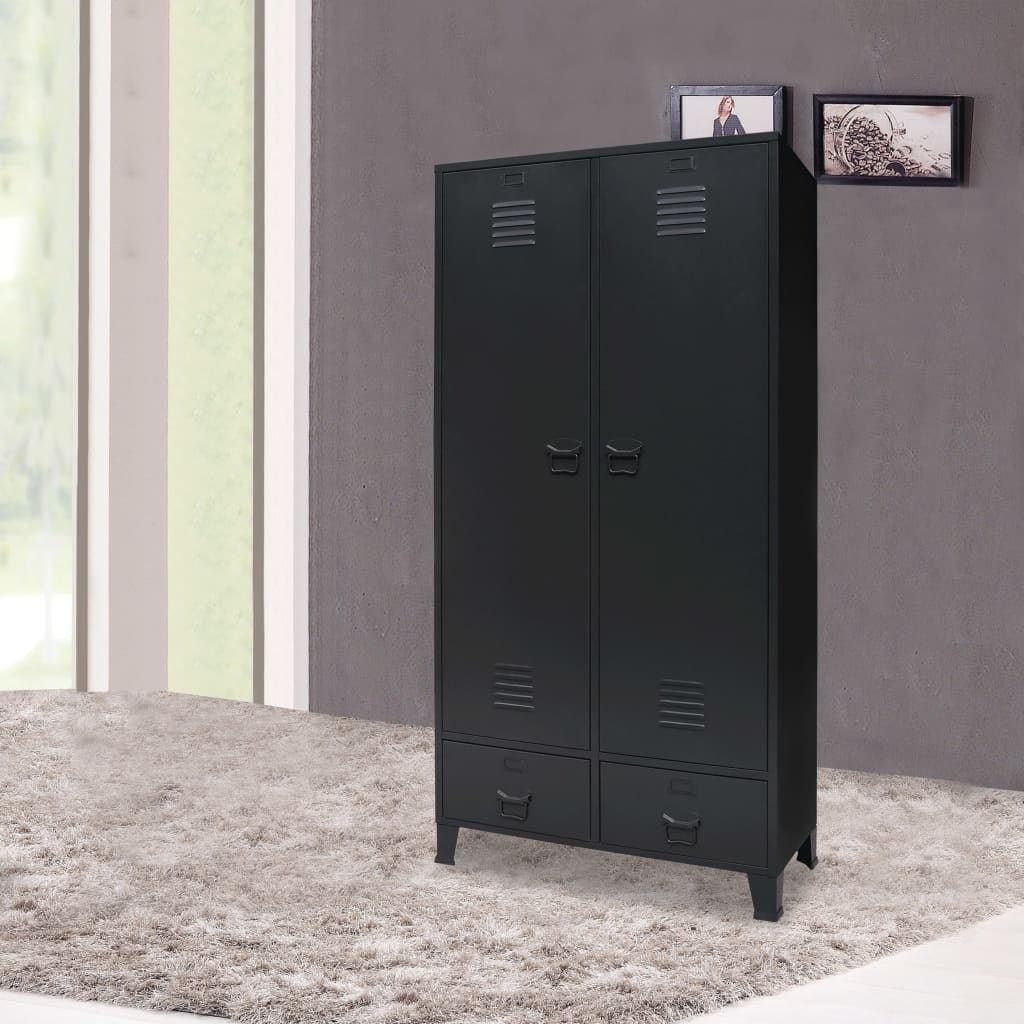 vidaXL Wardrobe Metal Industrial Style 90x40x180 cm Black