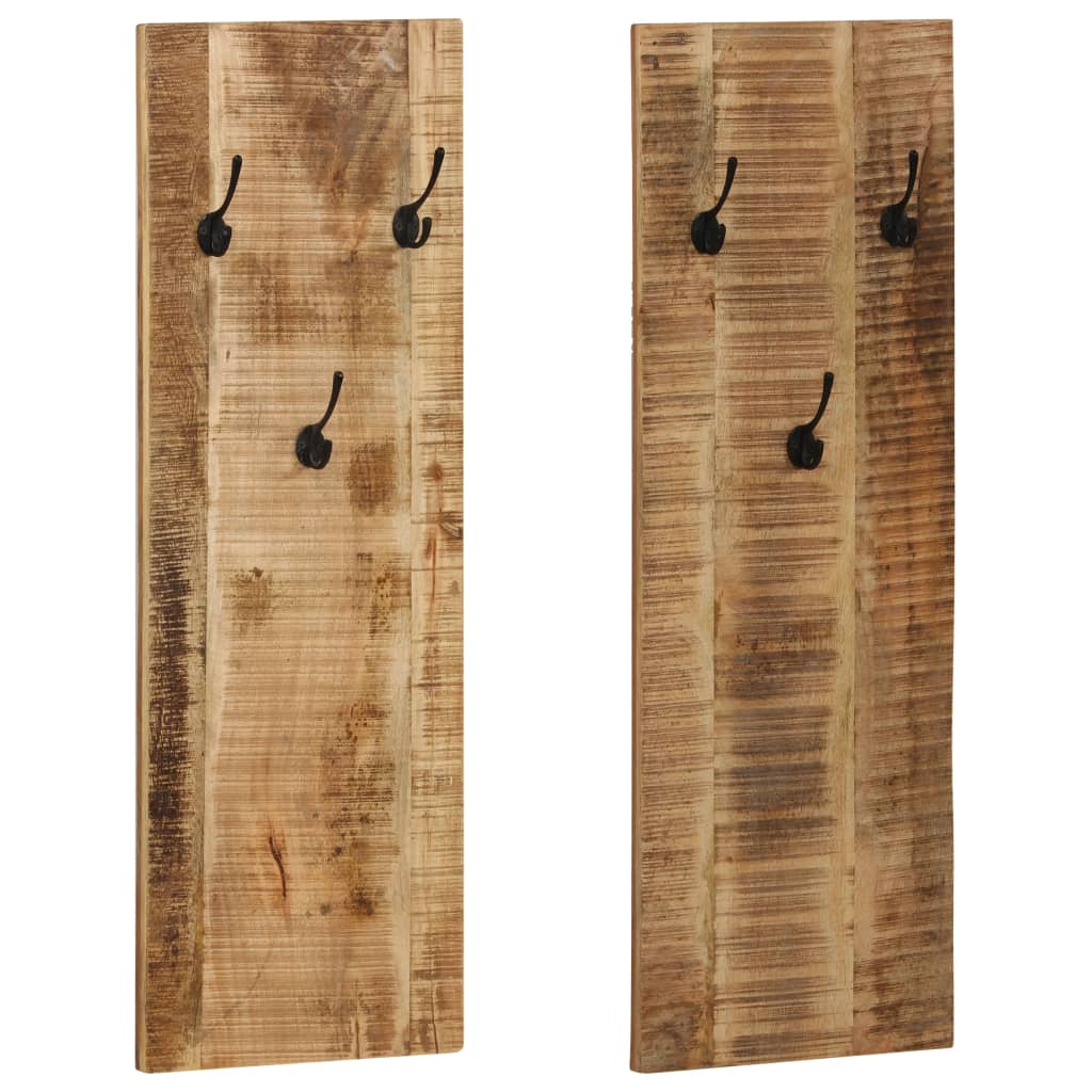 246025 vidaXL Wall-mounted Coat Racks 2 pcs Solid Mango Wood 36x110x3 cm