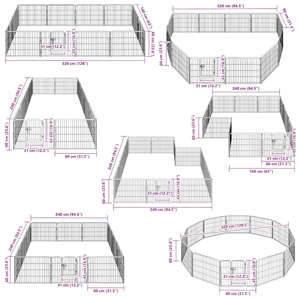 170573 vidaXL Dog Playpen 12 Panels Steel 80x60 cm Black