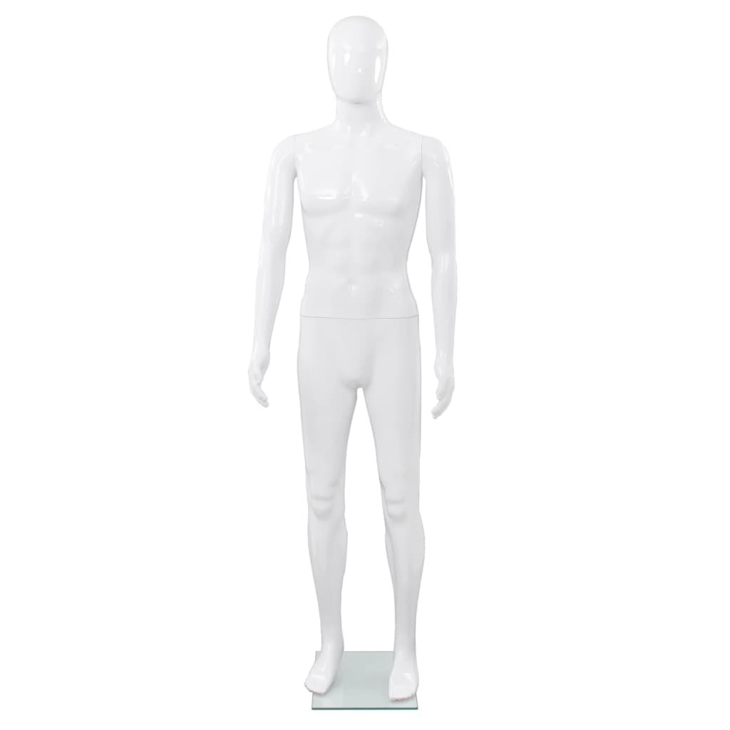 Full Body Male Mannequin with Glass Base Glossy White 185 cm