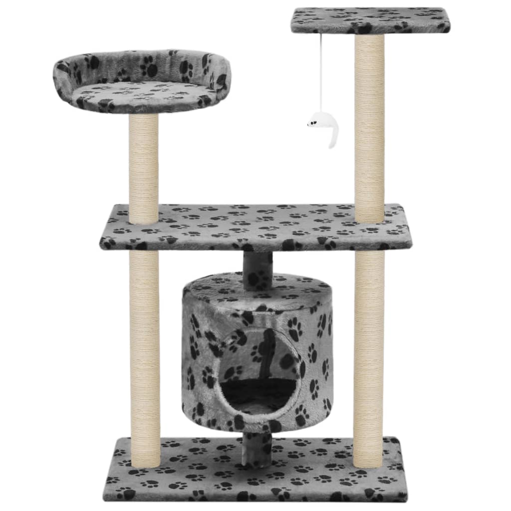 vidaXL Cat Tree with Sisal Scratching Posts 95 cm Grey Paw Prints