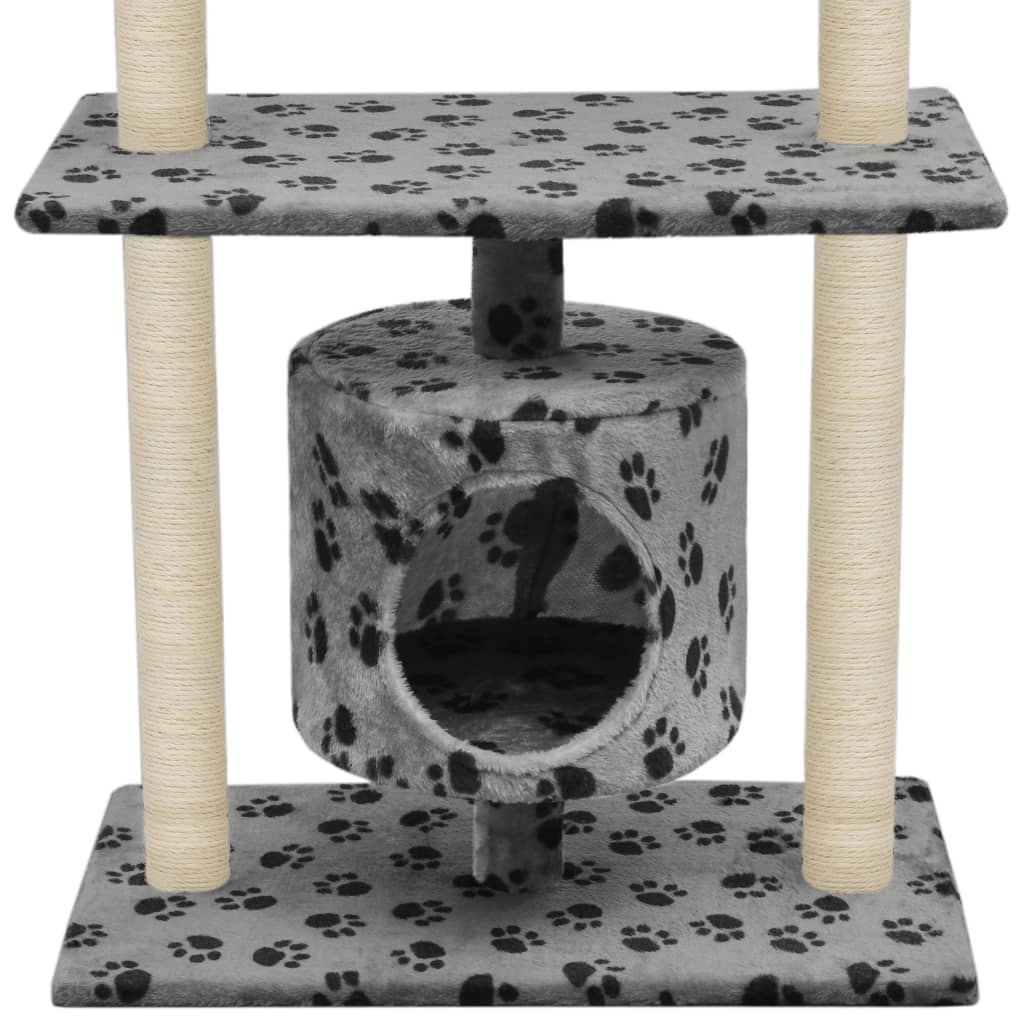 vidaXL Cat Tree with Sisal Scratching Posts 95 cm Grey Paw Prints