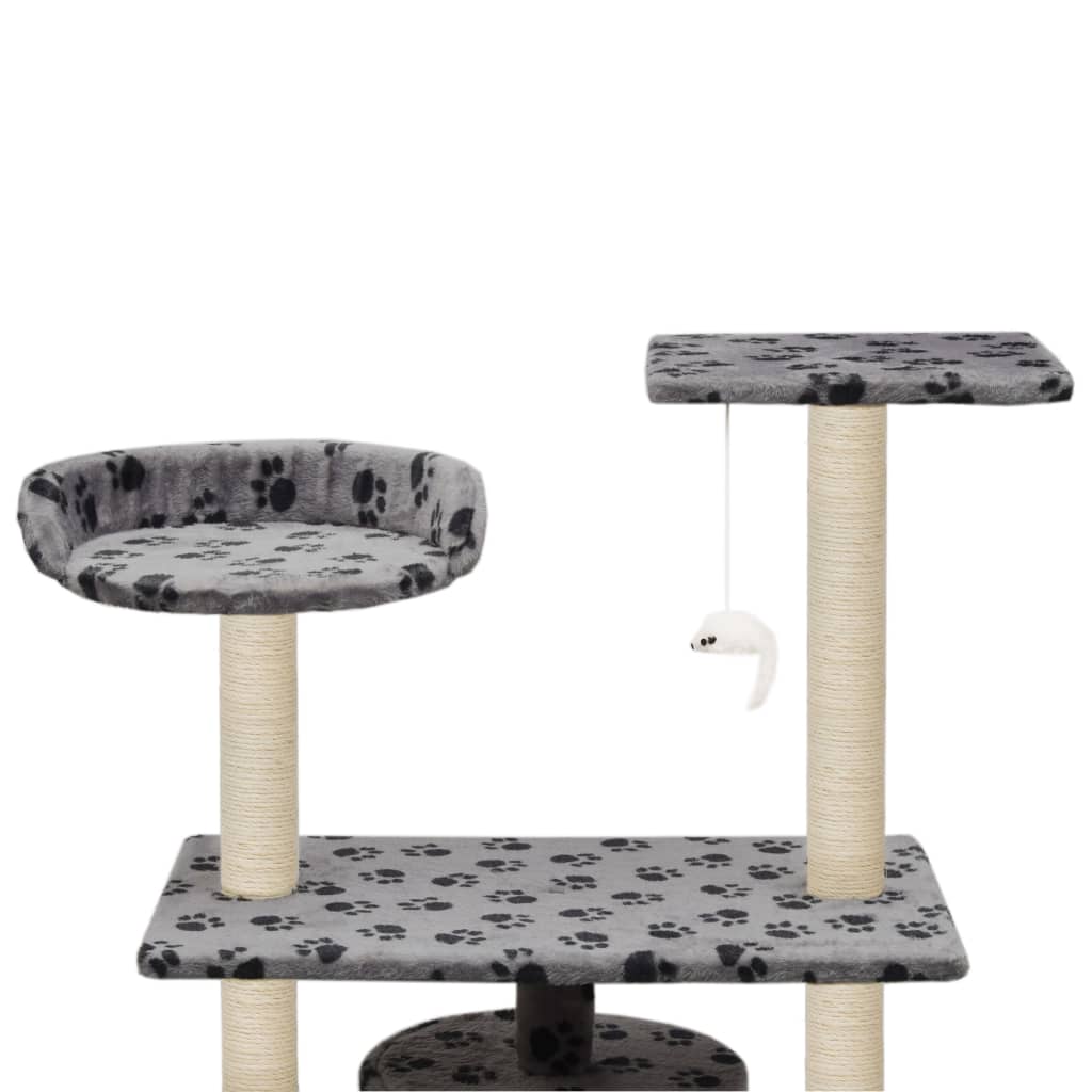 vidaXL Cat Tree with Sisal Scratching Posts 95 cm Grey Paw Prints